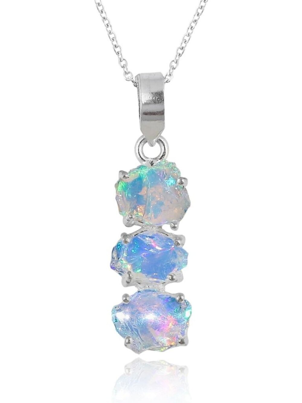 Ethiopian Opal Pendant Necklace - Natural Raw Gemstone, Dainty Energy Healing